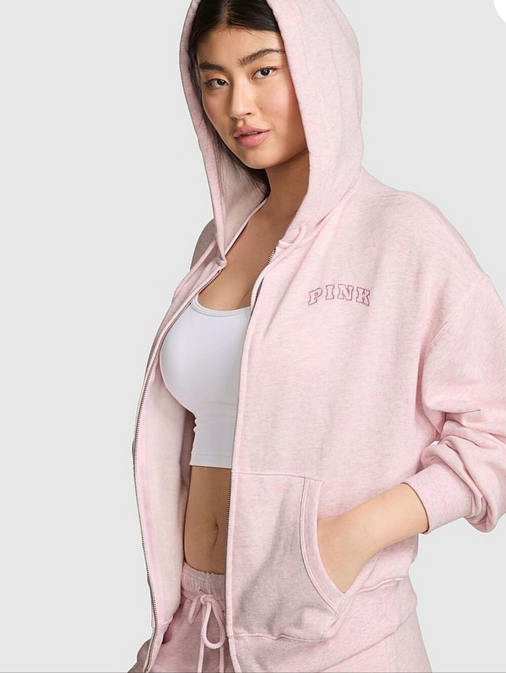 VS Pink Ivy Fleece Campus Full-Zip Hoodie Sz Small